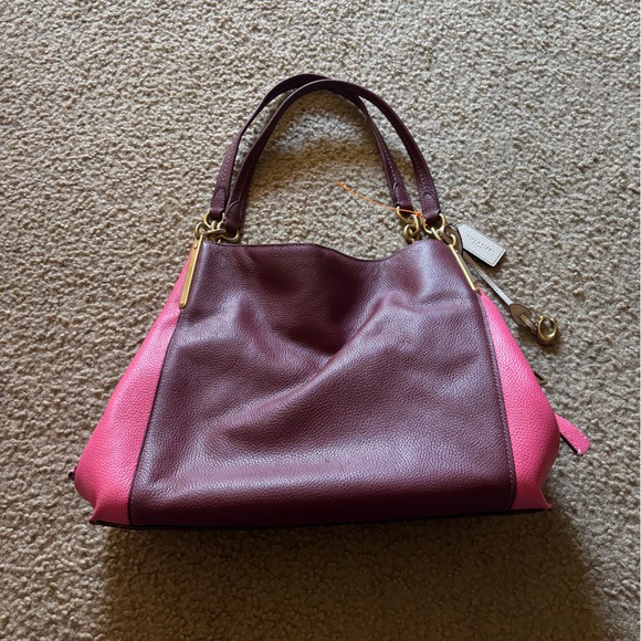 Coach 1016 Dalton 31 Colorblock Wine Pink Pebble Leather Shoulder Bag - Picture 1 of 8
